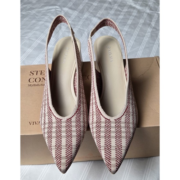 Vivaia Pointed Toe Slingback Knit Block Heel Pumps Striped Pattern Size 9 EUR 40 - Picture 14 of 14